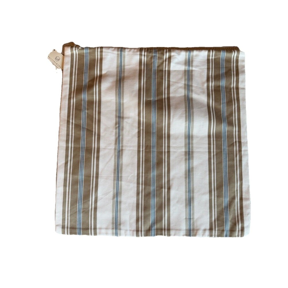 Pottery Barn Striped Pillow Cover  18" X 18 NWT Tan/blue/cream